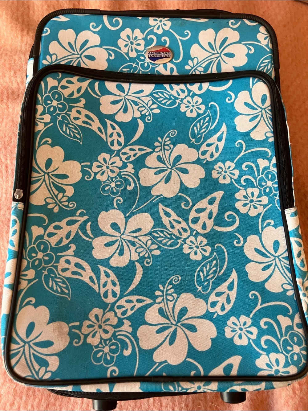 American Tourister blue hibiscus 20 x 14 x 9 small suitcase carryon